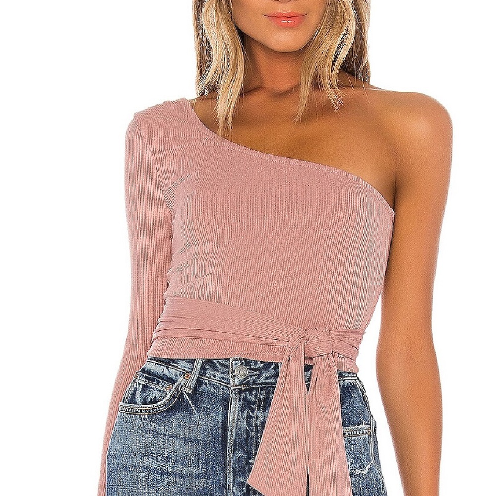 Lovers and Friends Milan One Shoulder Wrap Top in Blush - Picture 1 of 8